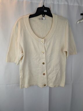 Salvatore Ferragamo Vintage Cream Short Sleeve Button Cardigan Size M In VGUC